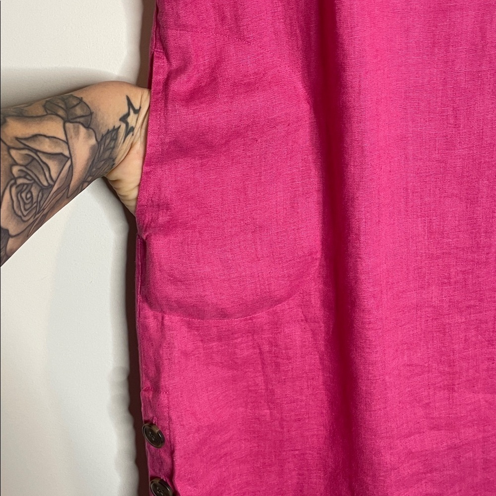 J. Jill | Love Linen Pink Side Button Shirt Dress in Rose Wine Size XS NWT - Picture 7 of 8
